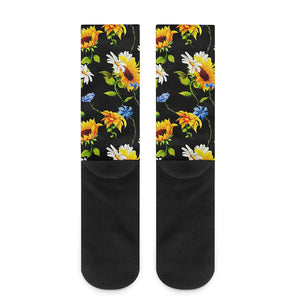 Sunflower Chamomile Pattern Print Crew Socks