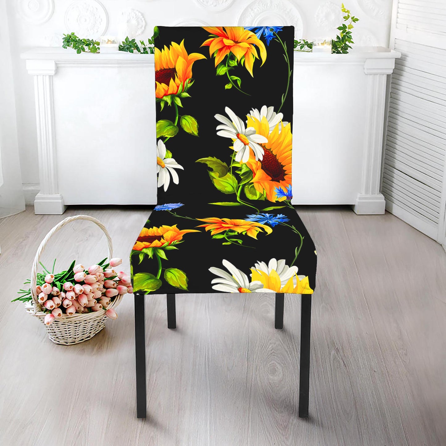 Sunflower Chamomile Pattern Print Dining Chair Slipcover