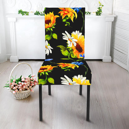Sunflower Chamomile Pattern Print Dining Chair Slipcover