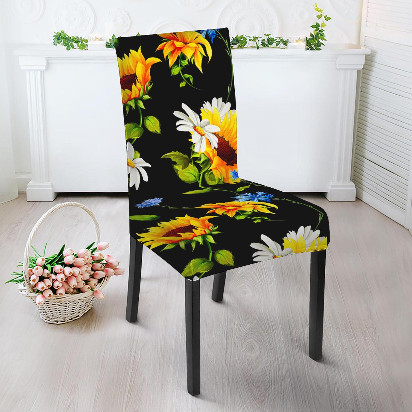 Sunflower Chamomile Pattern Print Dining Chair Slipcover