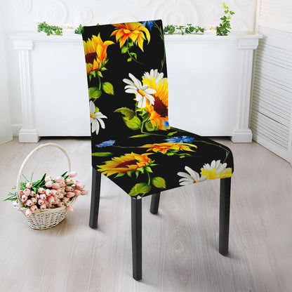 Sunflower Chamomile Pattern Print Dining Chair Slipcover