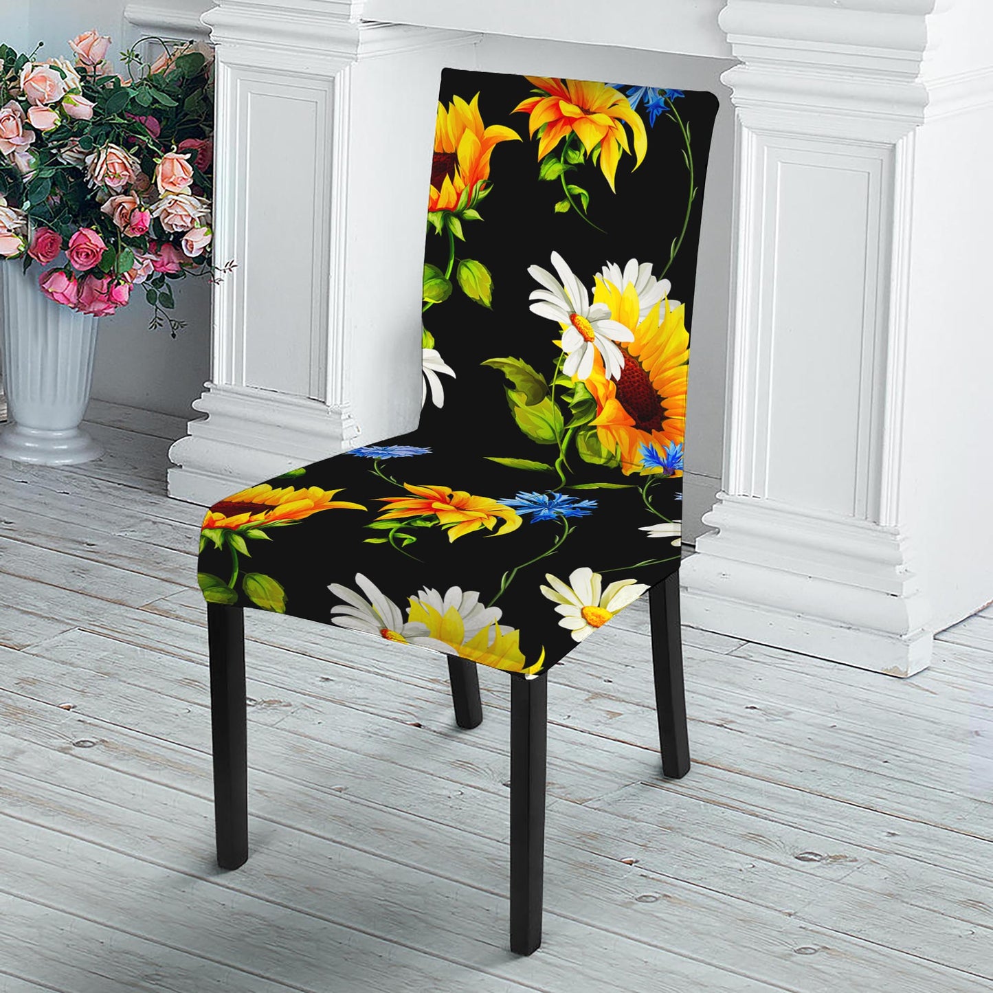 Sunflower Chamomile Pattern Print Dining Chair Slipcover