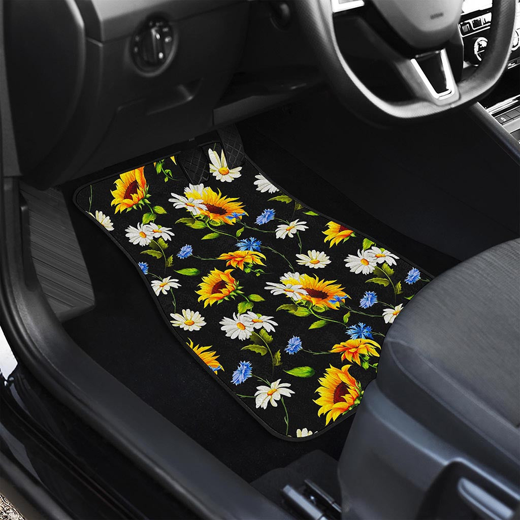 Sunflower Chamomile Pattern Print Front and Back Car Floor Mats