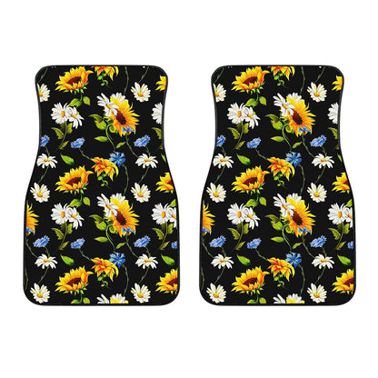 Sunflower Chamomile Pattern Print Front Car Floor Mats