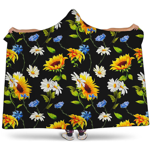 Sunflower Chamomile Pattern Print Hooded Blanket