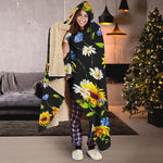 Sunflower Chamomile Pattern Print Hooded Blanket