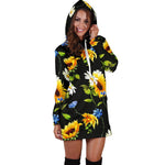 Sunflower Chamomile Pattern Print Hoodie Dress GearFrost