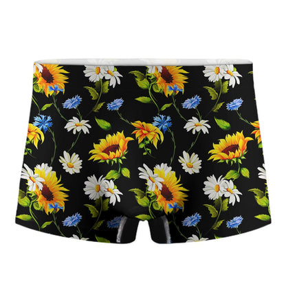 Sunflower Chamomile Pattern Print Men's Boxer Briefs
