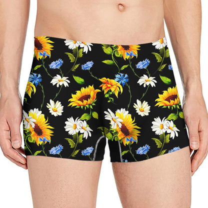 Sunflower Chamomile Pattern Print Men's Boxer Briefs