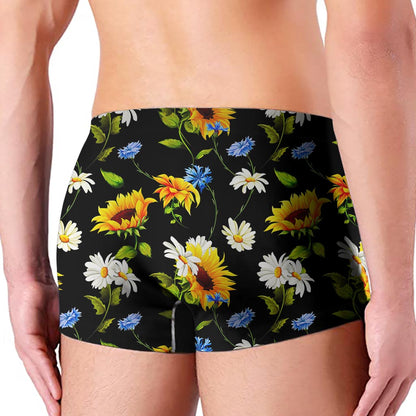 Sunflower Chamomile Pattern Print Men's Boxer Briefs