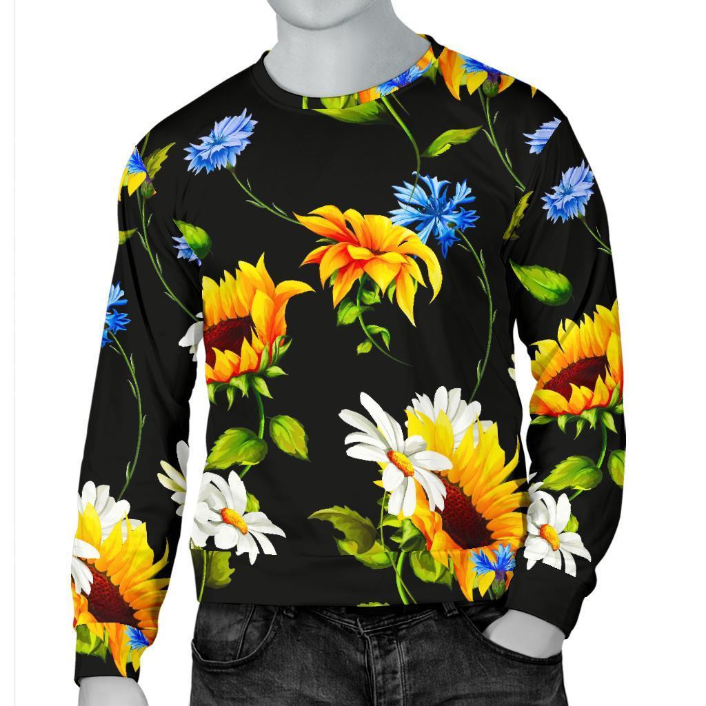 Sunflower Chamomile Pattern Print Men's Crewneck Sweatshirt GearFrost
