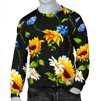 Sunflower Chamomile Pattern Print Men's Crewneck Sweatshirt GearFrost