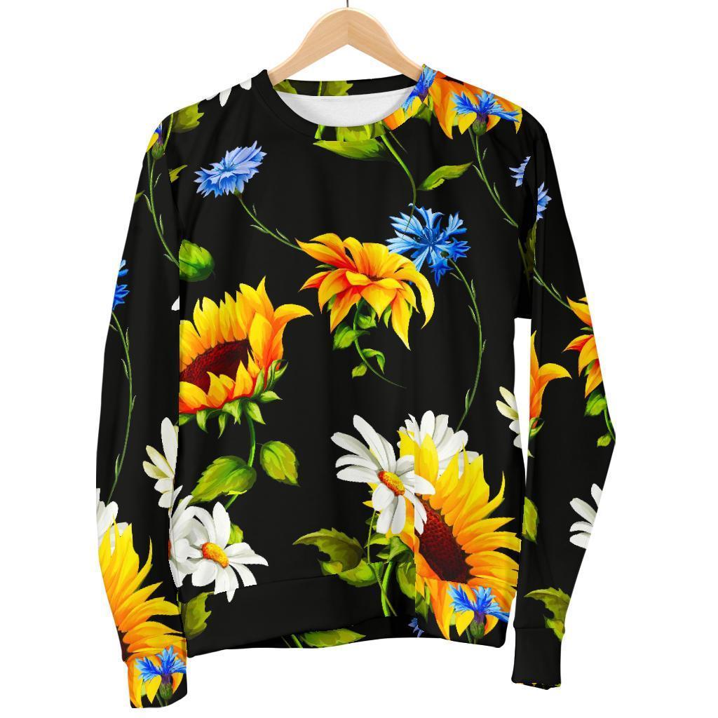 Sunflower Chamomile Pattern Print Men's Crewneck Sweatshirt GearFrost