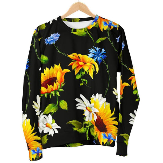 Sunflower Chamomile Pattern Print Men's Crewneck Sweatshirt GearFrost
