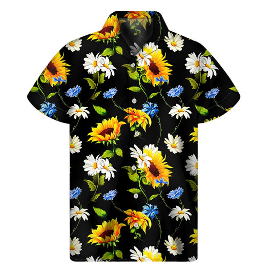 Sunflower Chamomile Pattern Print Men's Short Sleeve Shirt