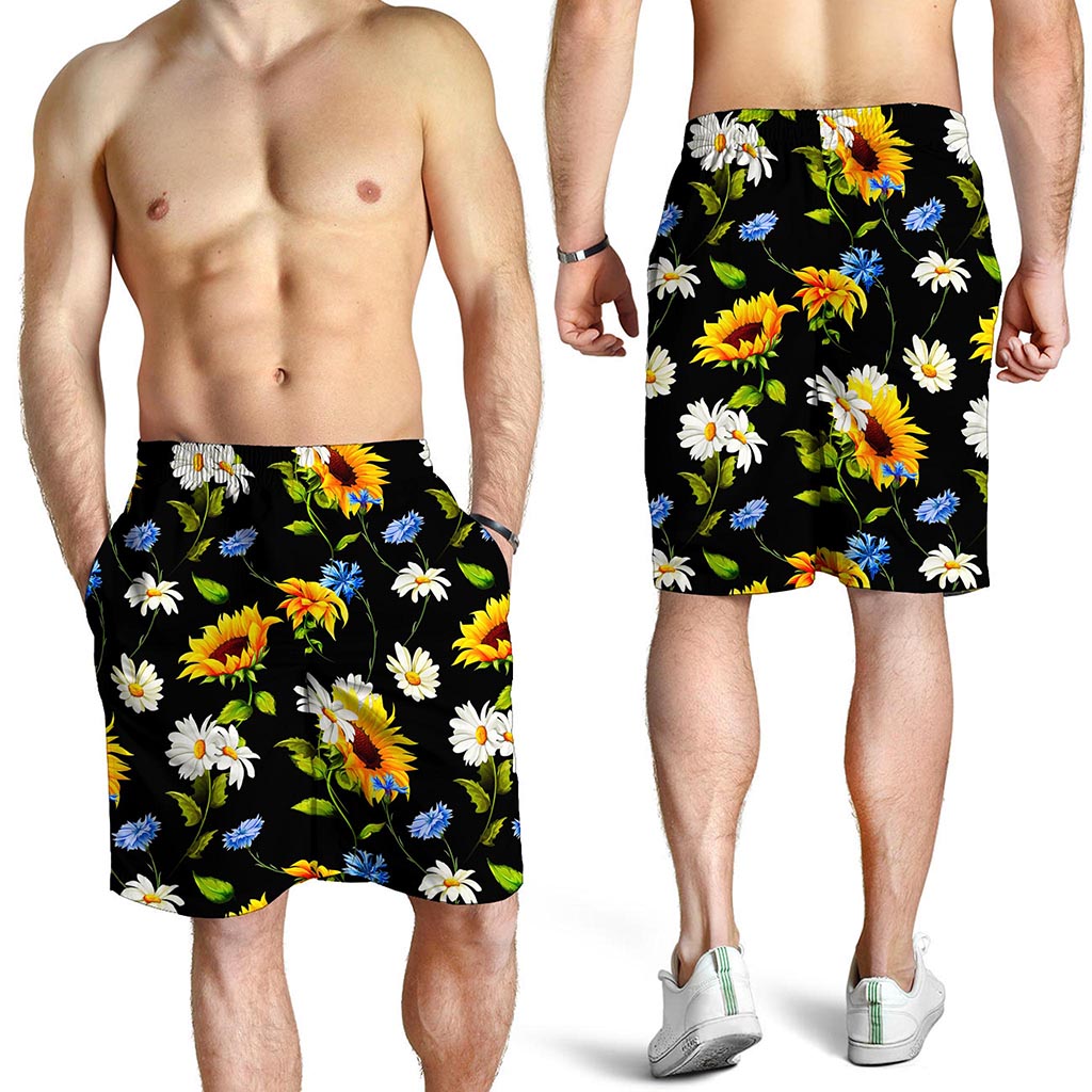 Sunflower Chamomile Pattern Print Men's Shorts