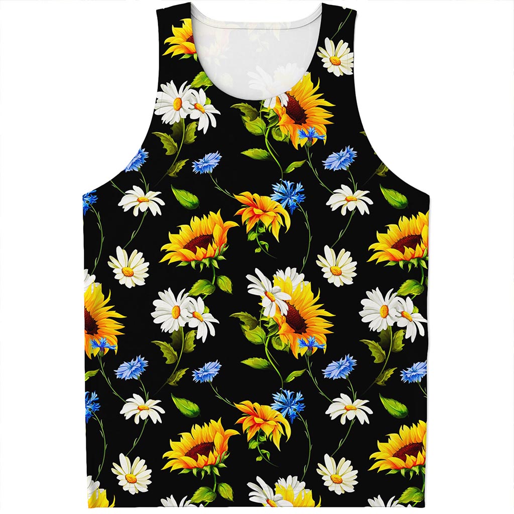 Sunflower Chamomile Pattern Print Men's Tank Top