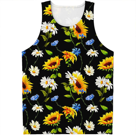 Sunflower Chamomile Pattern Print Men's Tank Top