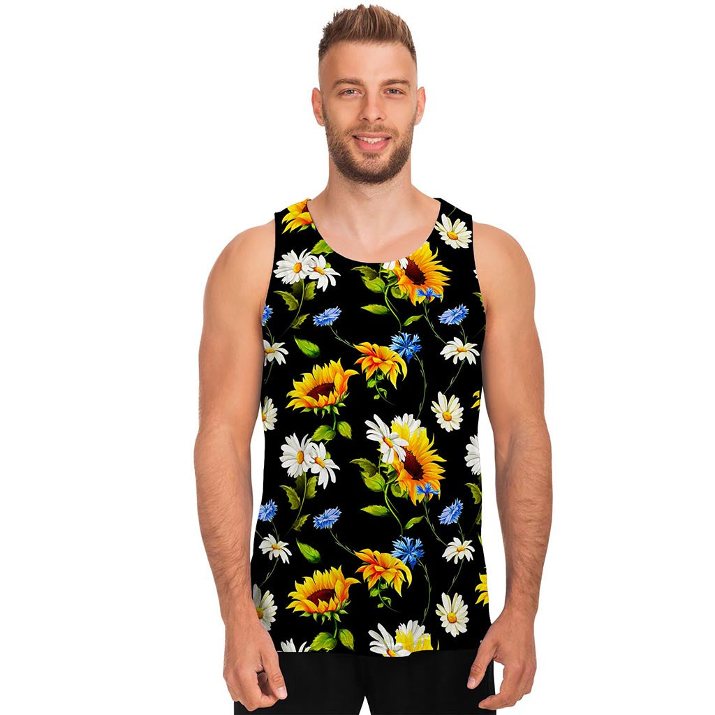Sunflower Chamomile Pattern Print Men's Tank Top