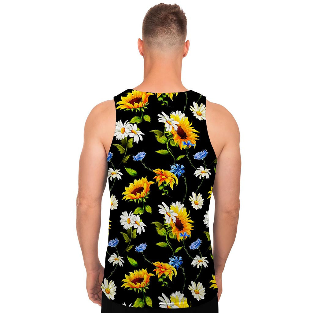 Sunflower Chamomile Pattern Print Men's Tank Top