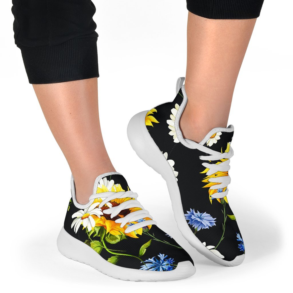 Sunflower Chamomile Pattern Print Mesh Knit Shoes GearFrost