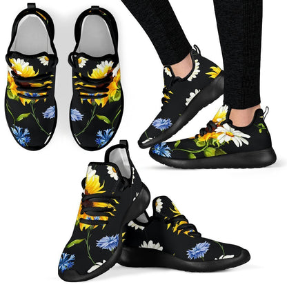Sunflower Chamomile Pattern Print Mesh Knit Shoes GearFrost