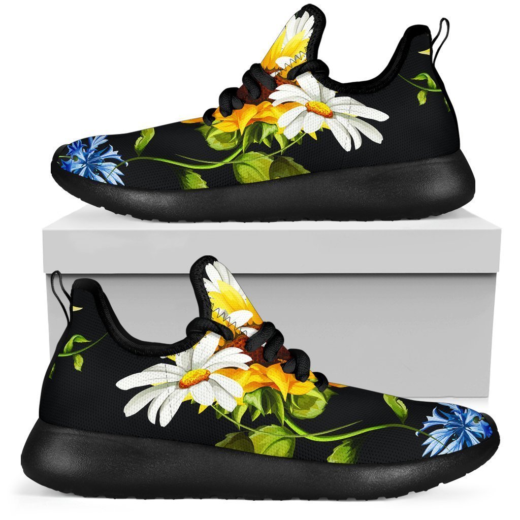 Sunflower Chamomile Pattern Print Mesh Knit Shoes GearFrost