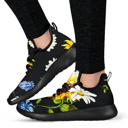 Sunflower Chamomile Pattern Print Mesh Knit Shoes GearFrost