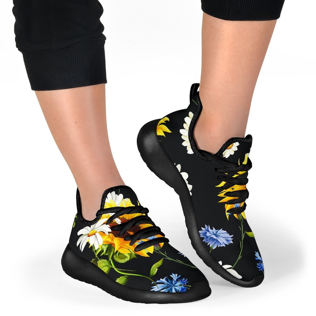 Sunflower Chamomile Pattern Print Mesh Knit Shoes GearFrost
