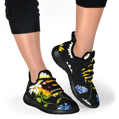 Sunflower Chamomile Pattern Print Mesh Knit Shoes GearFrost