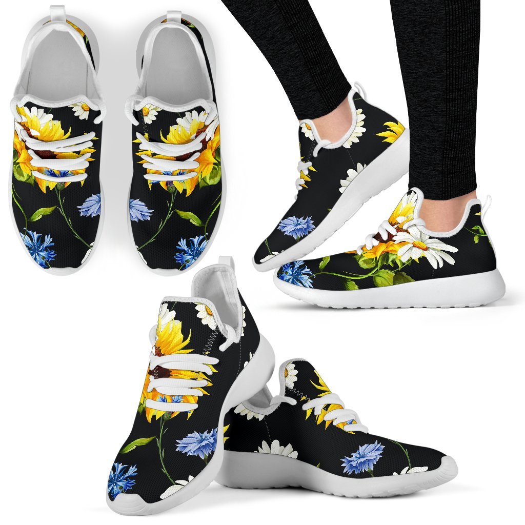 Sunflower Chamomile Pattern Print Mesh Knit Shoes GearFrost