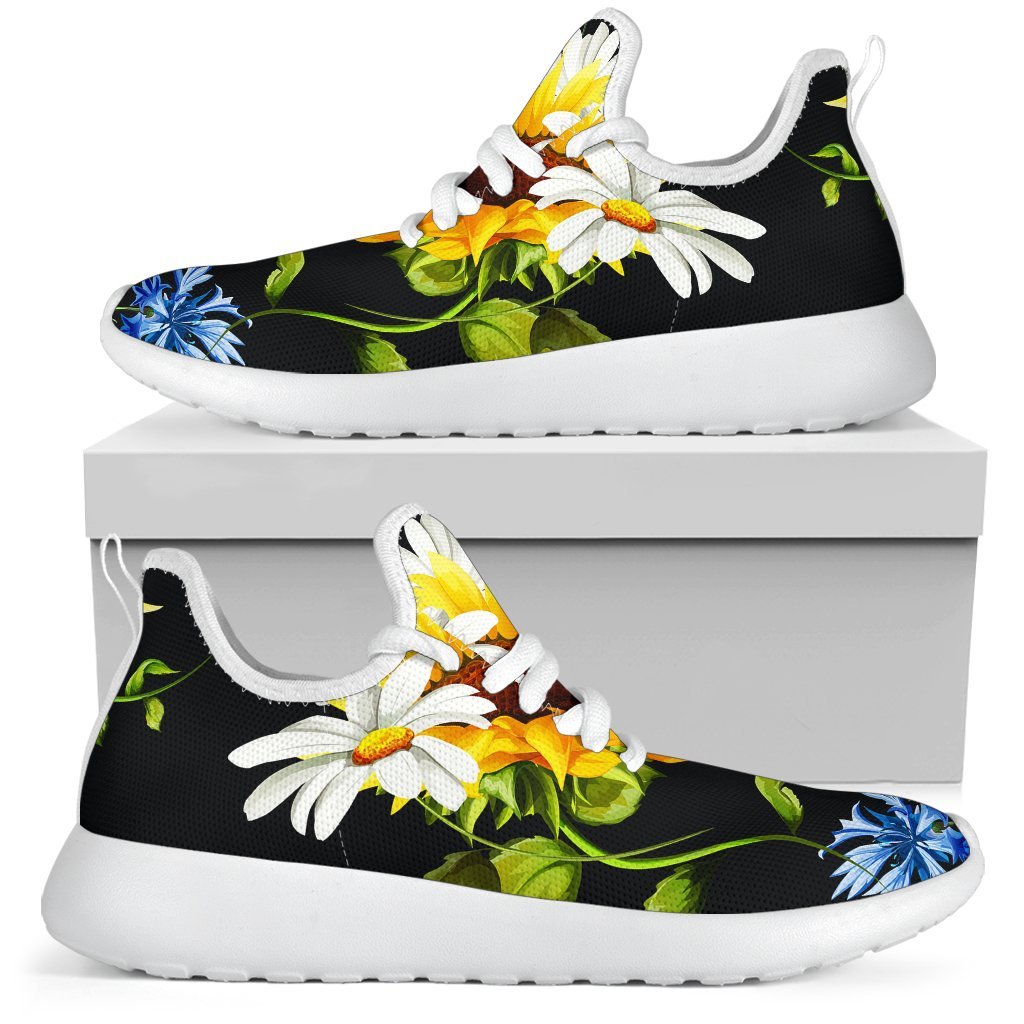 Sunflower Chamomile Pattern Print Mesh Knit Shoes GearFrost