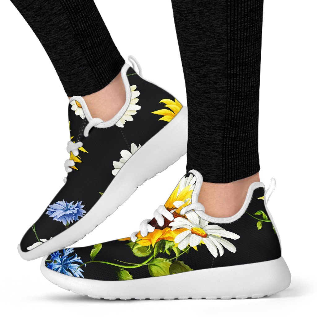 Sunflower Chamomile Pattern Print Mesh Knit Shoes GearFrost