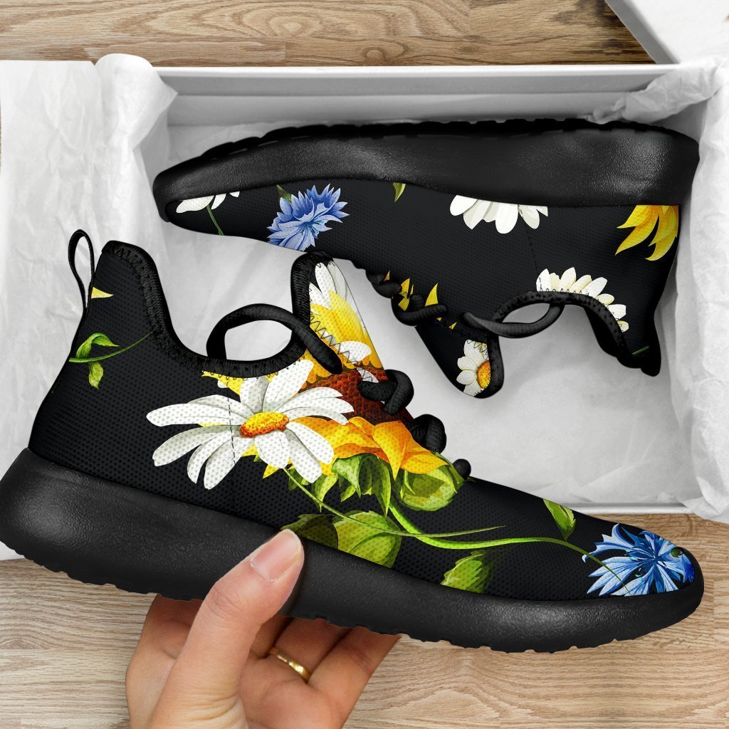 Sunflower Chamomile Pattern Print Mesh Knit Shoes GearFrost