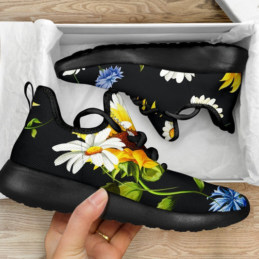Sunflower Chamomile Pattern Print Mesh Knit Shoes GearFrost