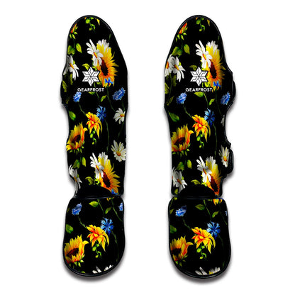 Sunflower Chamomile Pattern Print Muay Thai Shin Guard