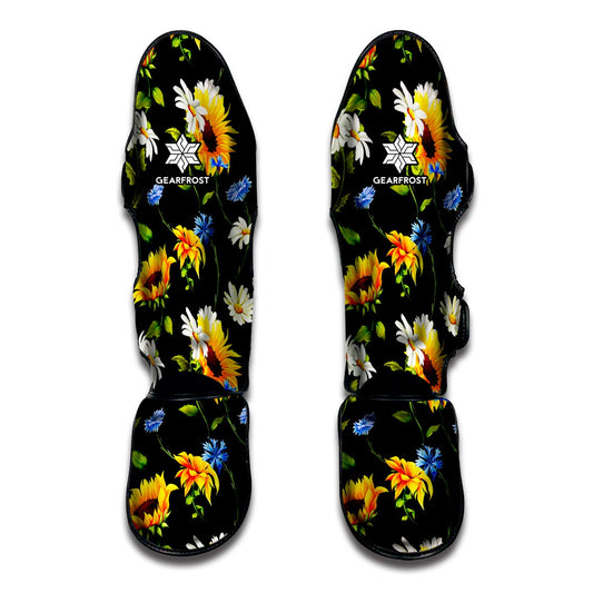 Sunflower Chamomile Pattern Print Muay Thai Shin Guard
