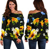 Sunflower Chamomile Pattern Print Off Shoulder Sweatshirt GearFrost