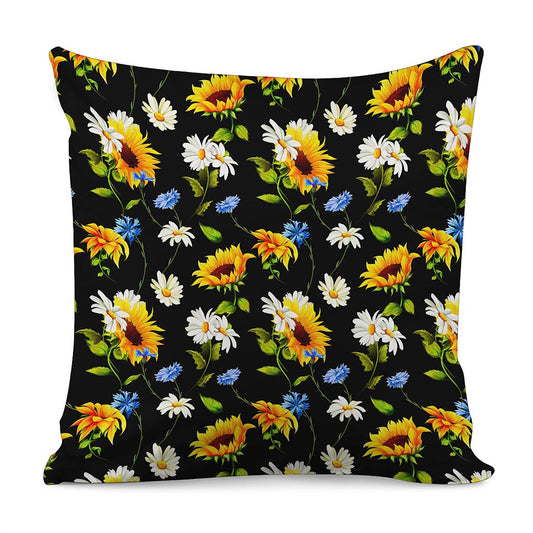 Sunflower Chamomile Pattern Print Pillow Cover