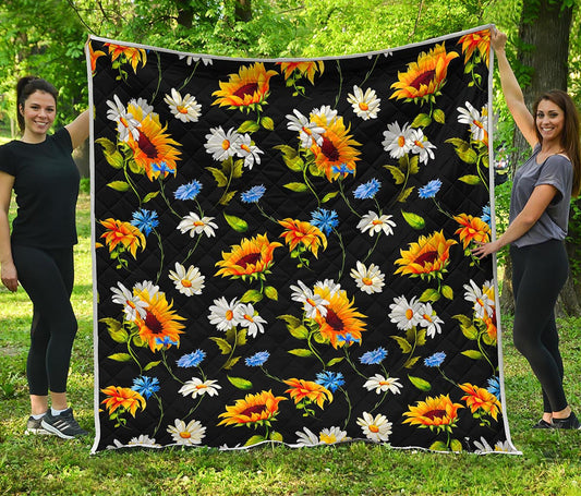 Sunflower Chamomile Pattern Print Quilt