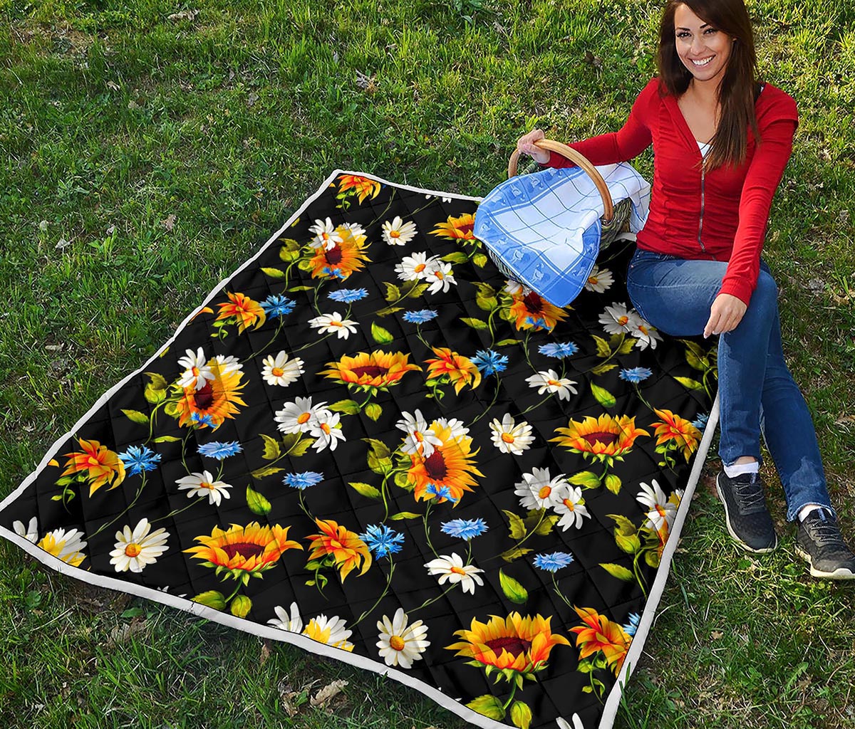 Sunflower Chamomile Pattern Print Quilt