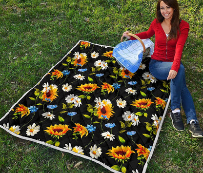 Sunflower Chamomile Pattern Print Quilt
