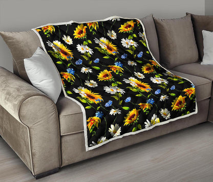 Sunflower Chamomile Pattern Print Quilt