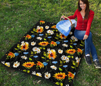 Sunflower Chamomile Pattern Print Quilt