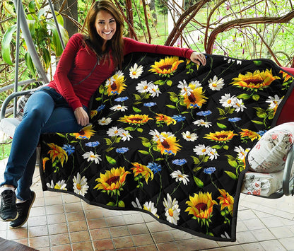 Sunflower Chamomile Pattern Print Quilt