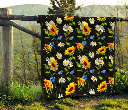 Sunflower Chamomile Pattern Print Quilt
