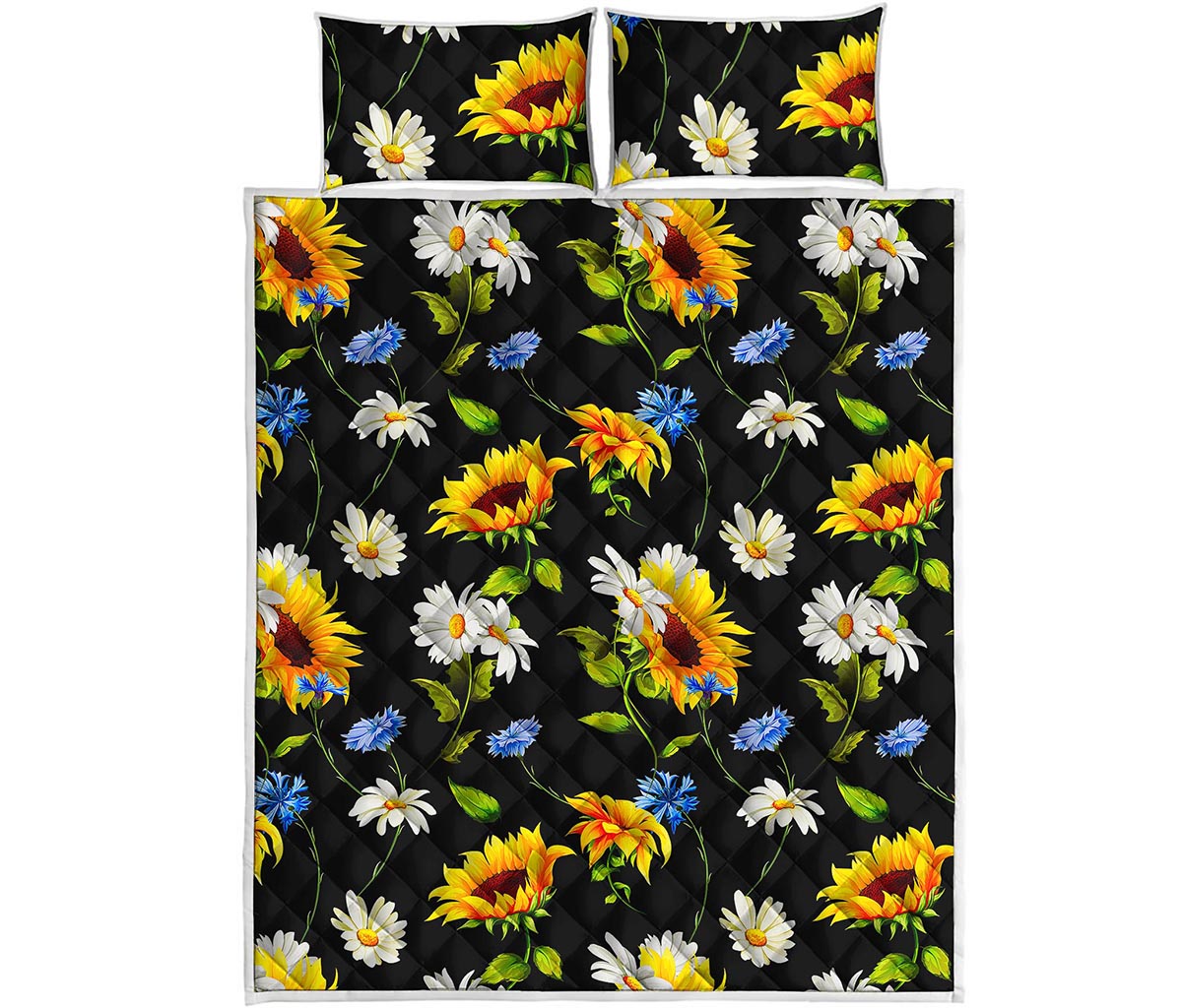 Sunflower Chamomile Pattern Print Quilt Bed Set