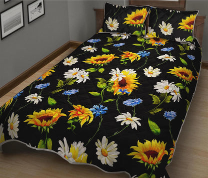 Sunflower Chamomile Pattern Print Quilt Bed Set