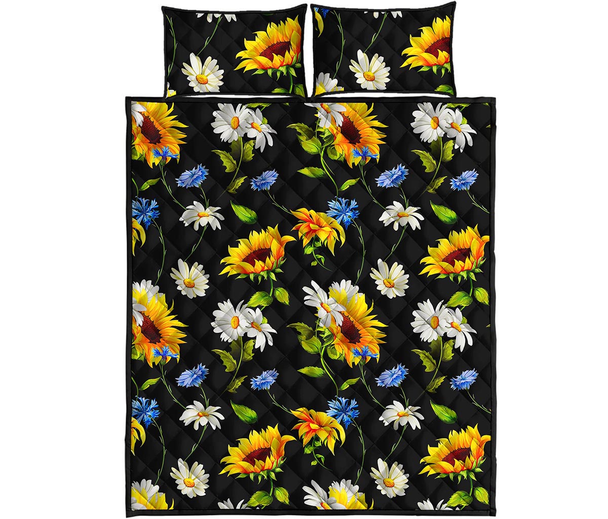 Sunflower Chamomile Pattern Print Quilt Bed Set