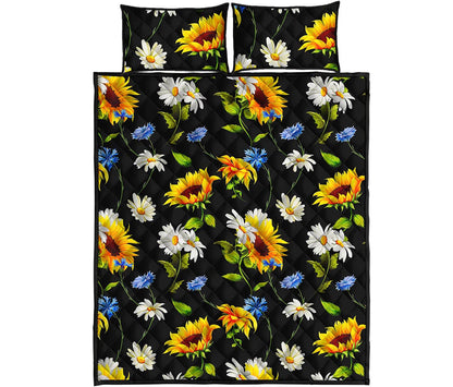 Sunflower Chamomile Pattern Print Quilt Bed Set
